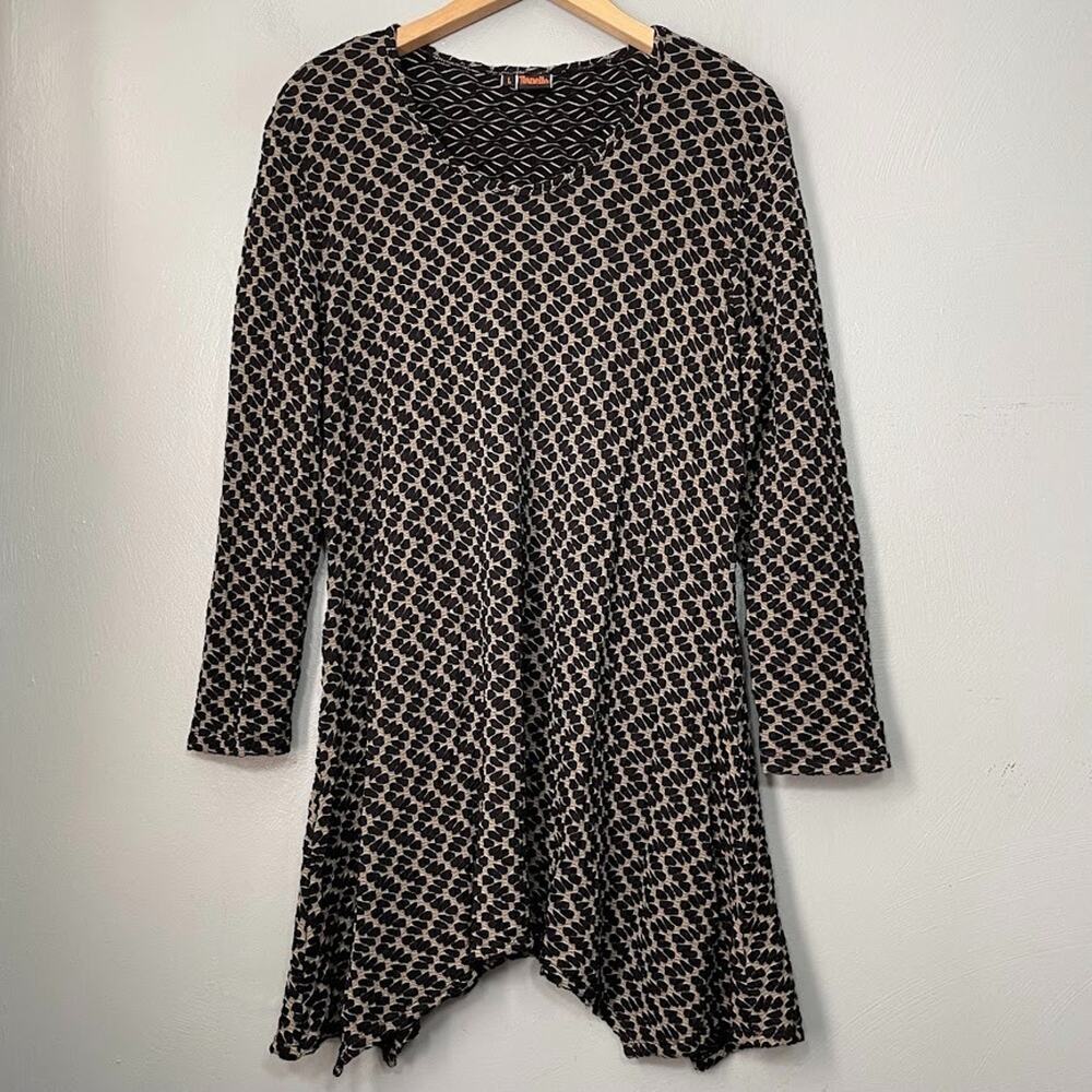 Tianello Steve Barazza Asbury Size L Artsy Black Tunic Top Textured Asymmetric